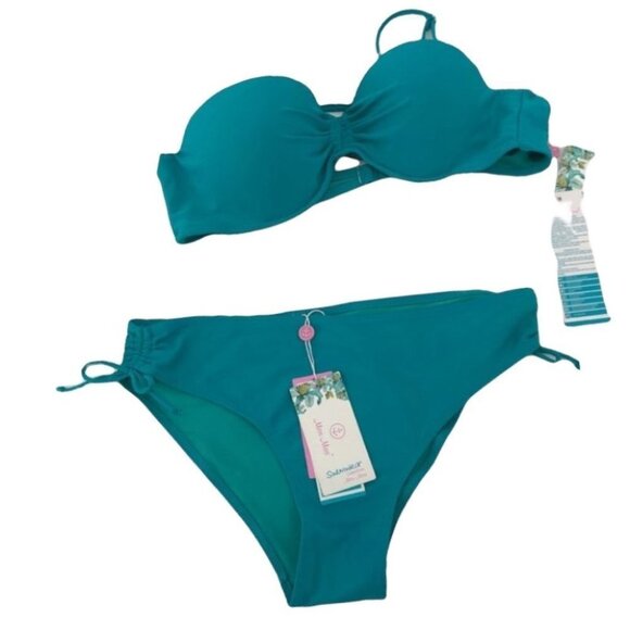 NWT Miss Miss teal bikini top and bottoms - Picture 1 of 16